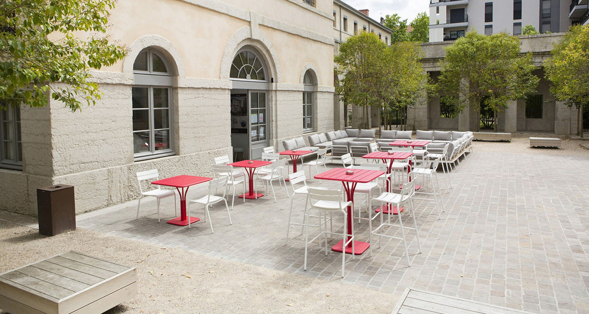 Luxembourg Pedestal Tables by Fermob, luxembourg pedestal tables in live shot.
