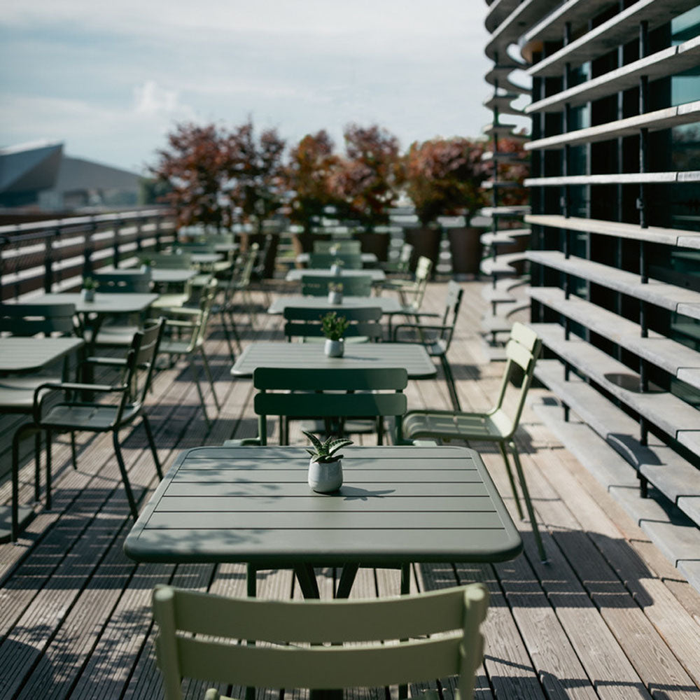 Luxembourg Pedestal Tables by Fermob, luxembourg pedestal tables in live shot.