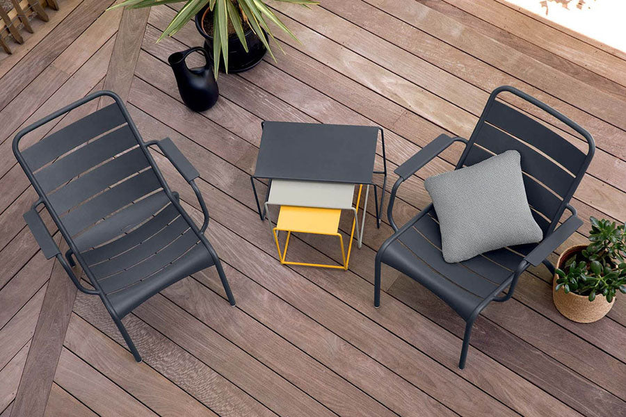 Luxembourg Steel Low Armchair by Fermob, showing luxembourg steel low armchair in live shot.
