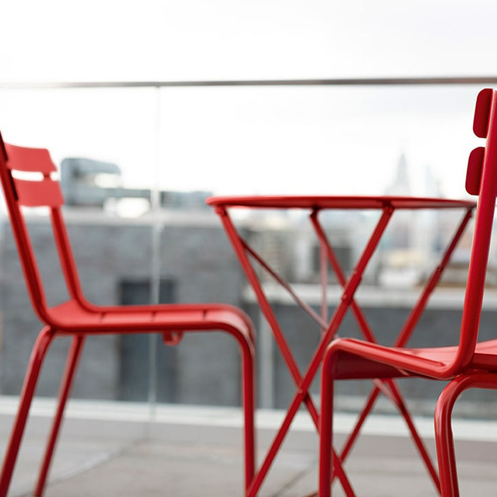 Luxembourg Steel Side Chair by Fermob, showing closeup view of luxembourg steel side chair in live shot.