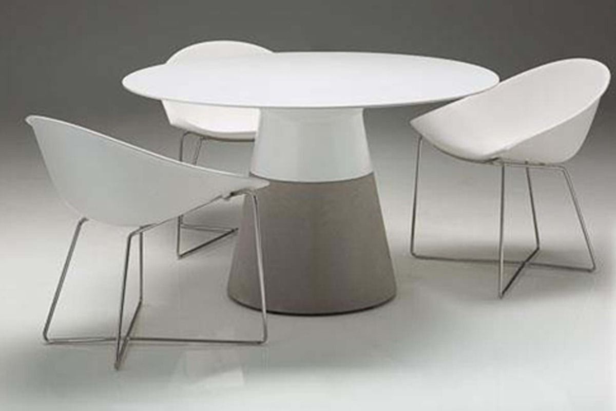 Maldives Dining Table by Mobital, showing maldives dining table with chair in live shot.