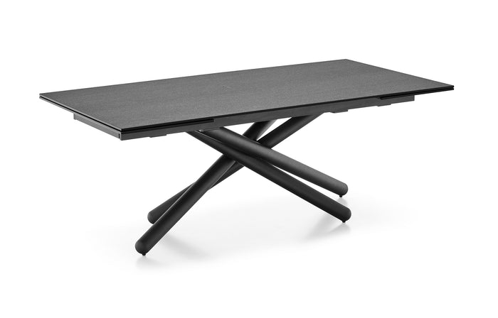 Duel Extendable Tables by Connubia - Matt Black Frame + Stone Grey Top.