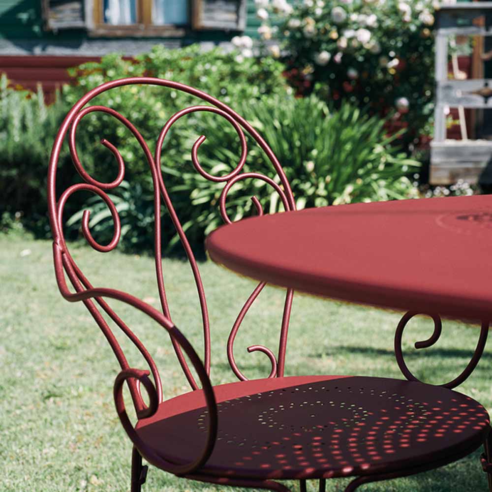 Montmartre Armchair by Fermob, showing closeup view of montmartre armchair in live shot.