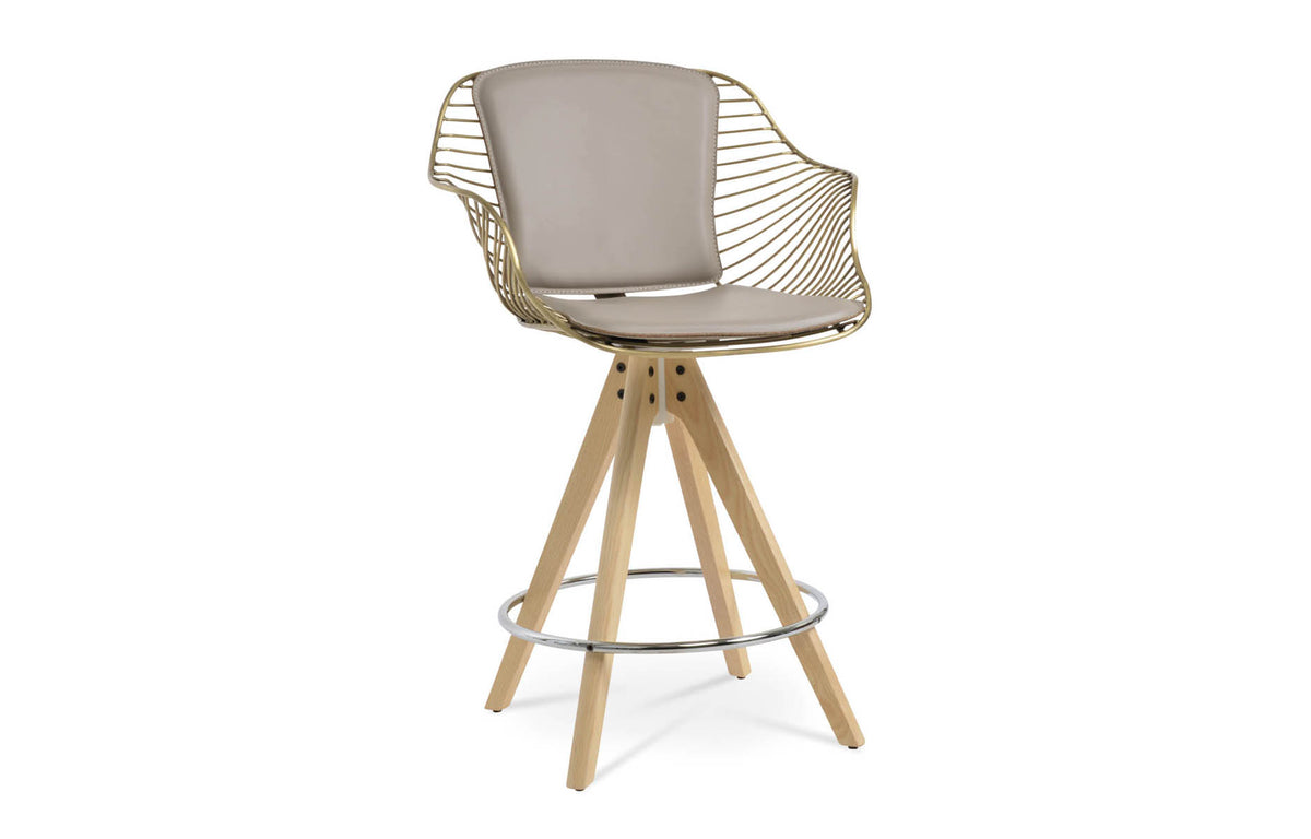 Zebra Pyramid Swivel Bar Stool by SohoConcept - Original Natural Ash Wood with Brass, Bone PPM-FR.