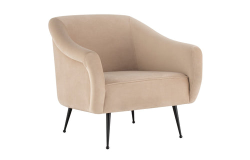 Lucie Occasional Chair by Nuevo - Nude FabricVelour with Matte Black Legs.