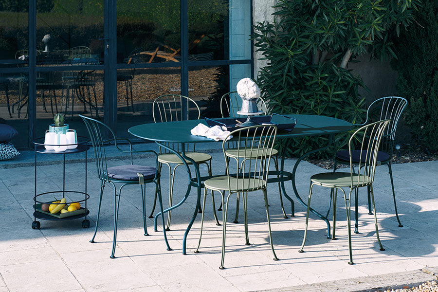 Opera+ Side Chair by Fermob, showing opera+ side chair in live shot.