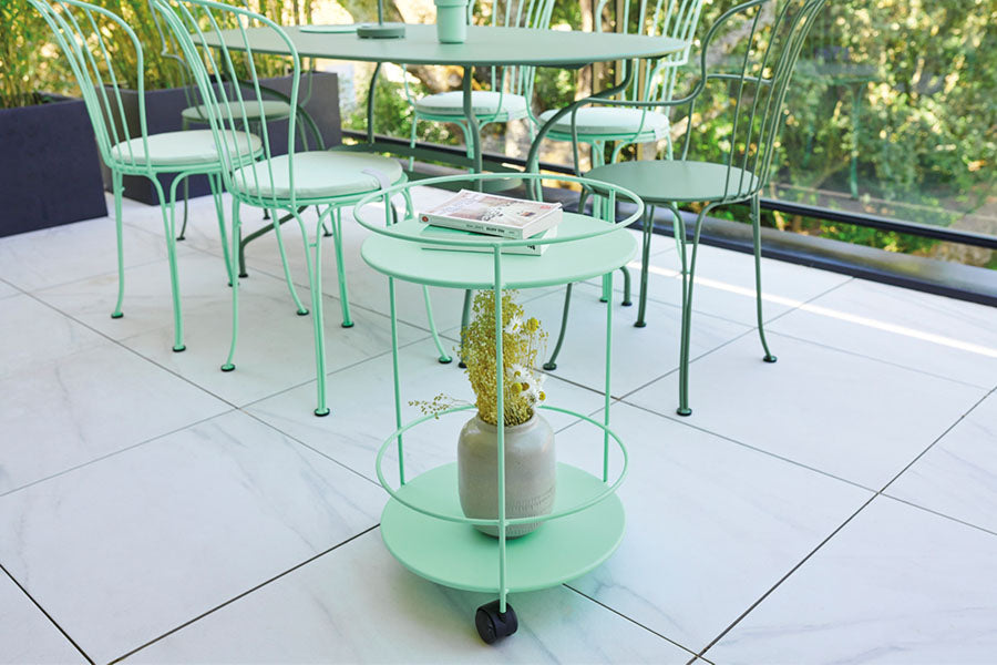Opera+ Side Chair by Fermob, showing opera+ side chair in live shot.