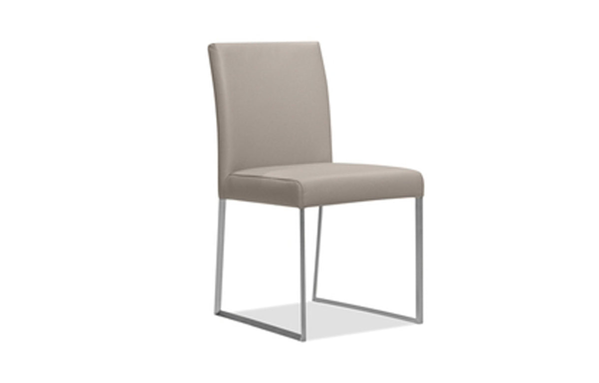 Tate Dining Chair by Mobital - Pewter Leather/Brushed Steel Legs.