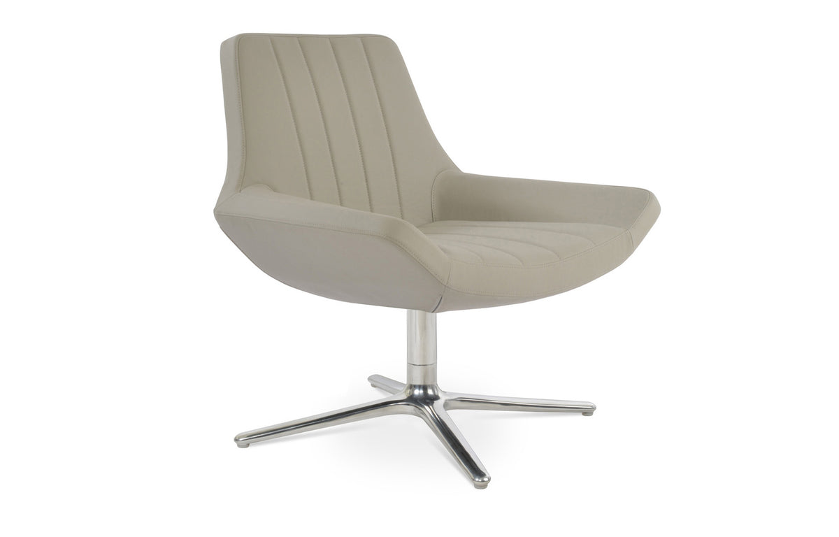 Bellagio Oval Armchair by SohoConcept - Polished Stainless Steel, Light Grey Leatherette.