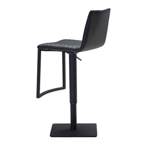Raven Hydraulic Bar Stool by Mobital, showing back view of raven hydraulic bar stool in black leatherette/black powder coated metal frame.