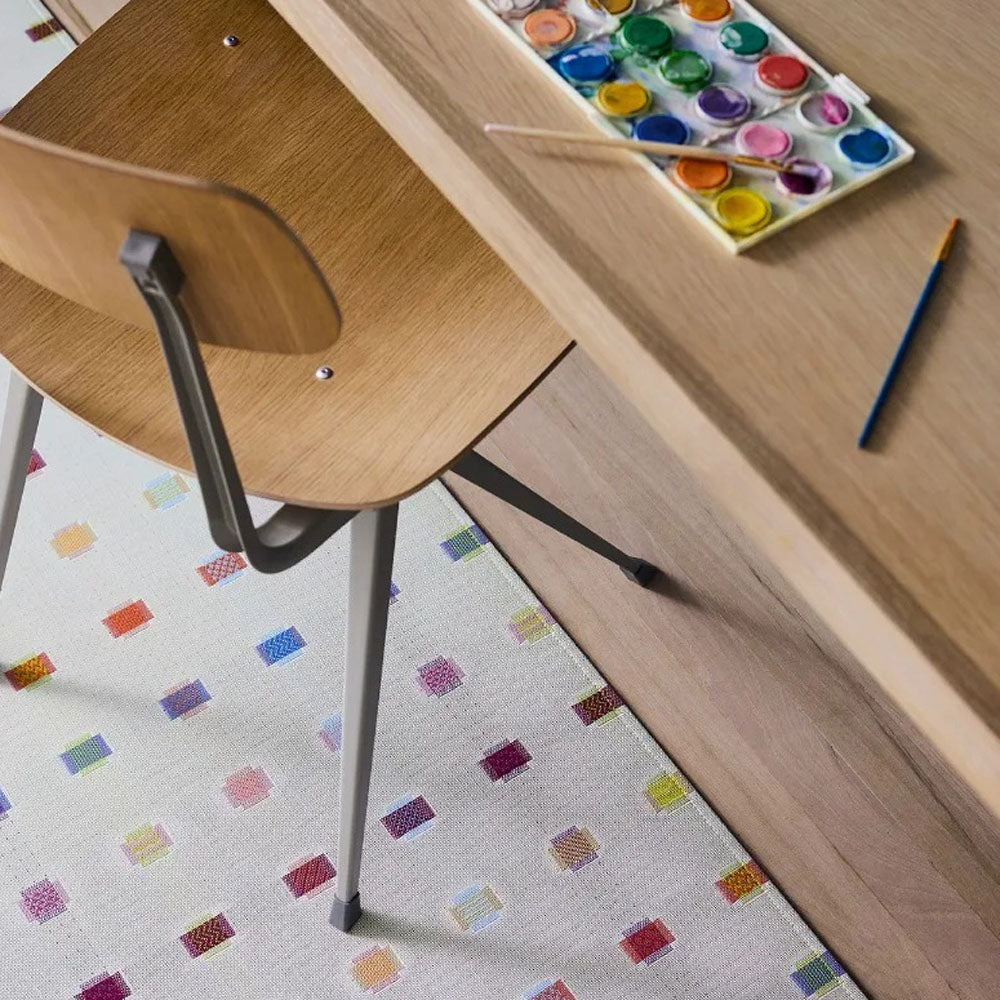 Sampler Woven Floor Mat by Chilewich, showing closeup view of sampler woven floor mat in live shot.