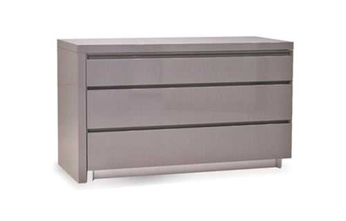 Savvy Extension Dresser by Mobital - High Gloss Light Grey/Light Grey Glass Top with Silver Base.