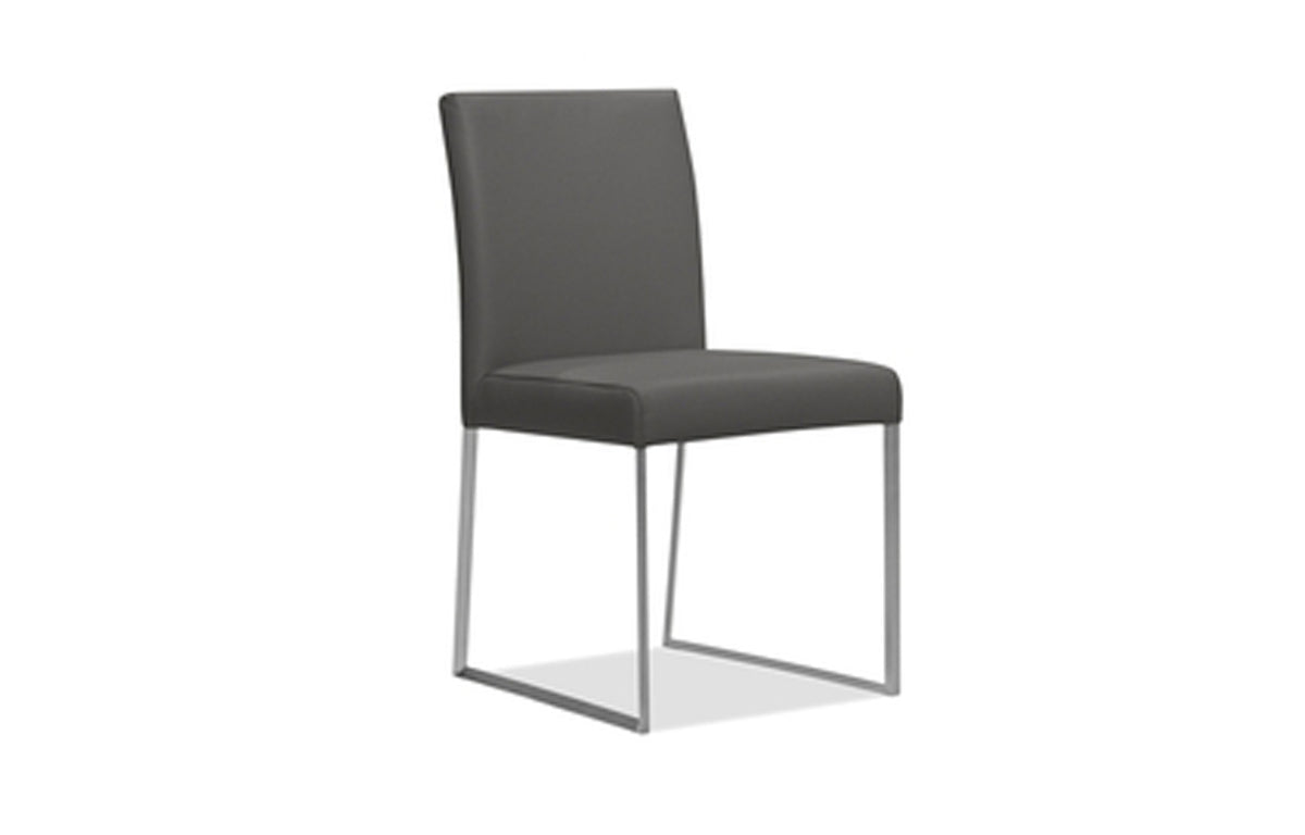 Tate Dining Chair by Mobital - Smoke Leather/Brushed Steel Legs.