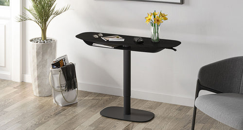 Soma Lift Console Table by BDI, showing soma lift console table in live shot.