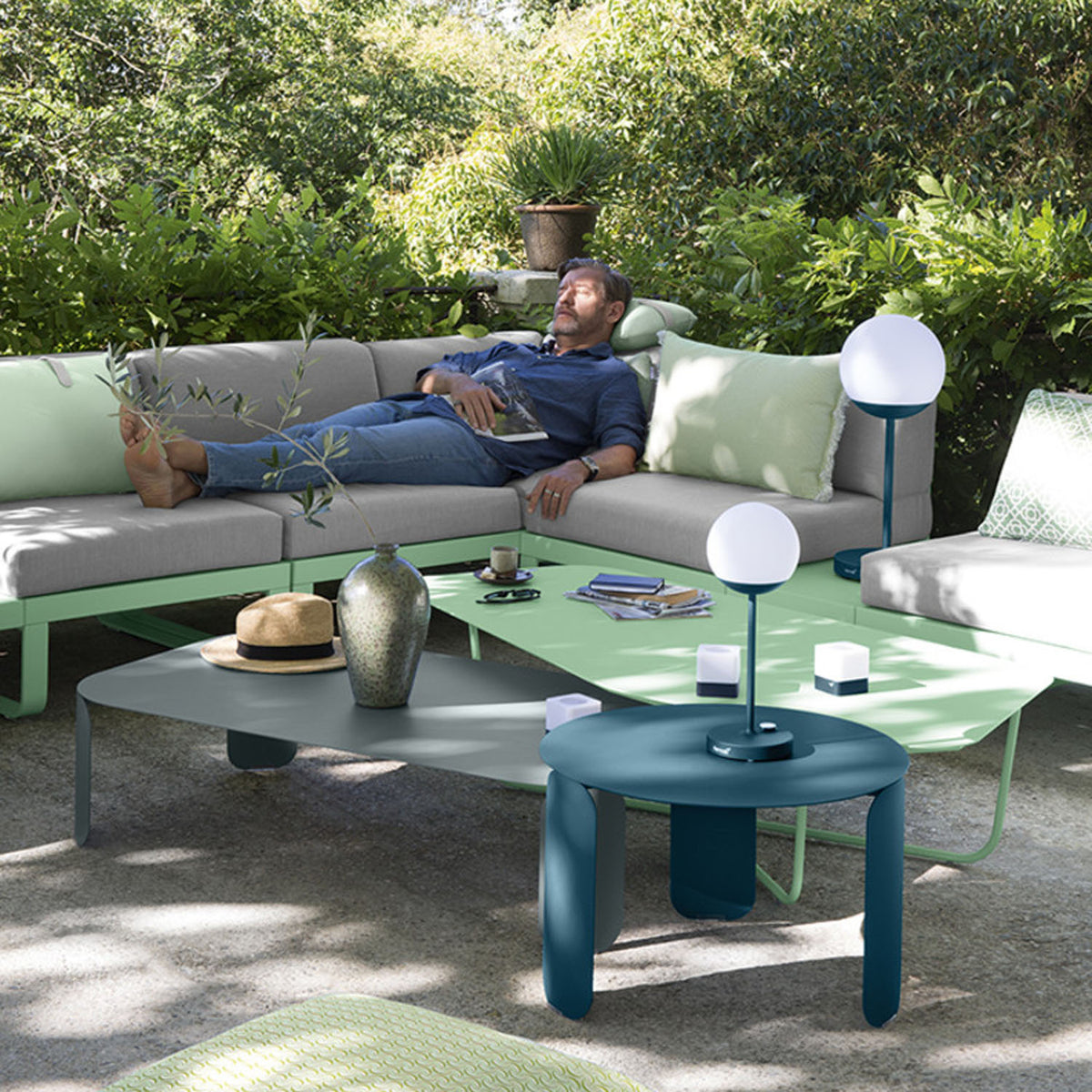 UltraSofa Low Table by Fermob, showing ultrasofa low table in live shot.