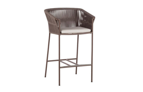 Weave Bar Stool by Point - 60 Grey Aluminium Base with Taupe Rope, Fabric G1-0021.