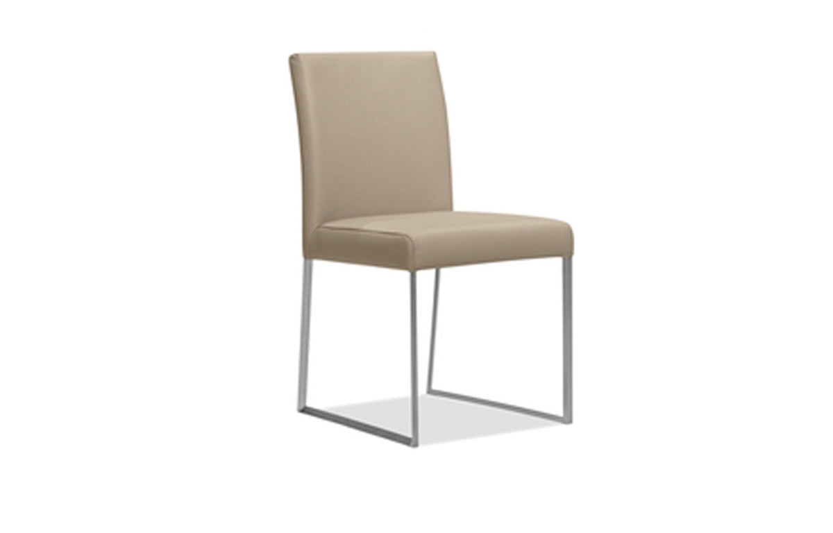 Tate Dining Chair by Mobital - Wheat Leather/Brushed Steel Legs.