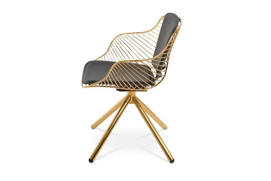 Zebra Stick Swivel Armchair by SohoConcept, showing side view of zebra stick swivel armchair