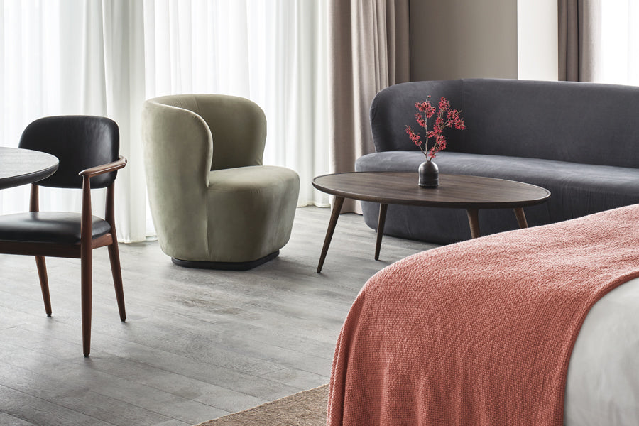Accent Oval Lounge Table by Mater, showing accent oval lounge table in live shot.