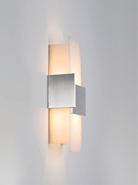 Acuo Sconce by Cerno, showing acuo sconce in brushed aluminum.