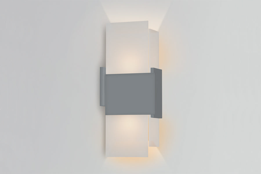 Acuo Outdoor LED Sconce by Cerno, showing side view of acuo outdoor led sconce in matte grey powdercoat shade.