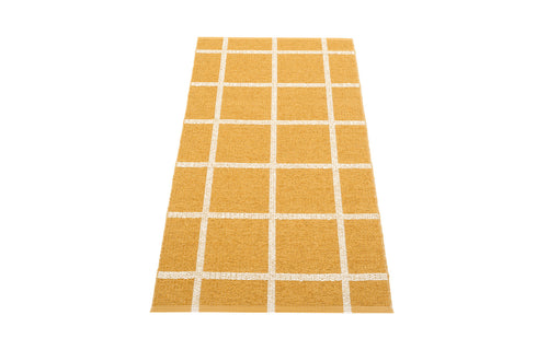 Ada Ochre & Metallic Beige Runner Rug by Pappelina - 2.25' x 5'.