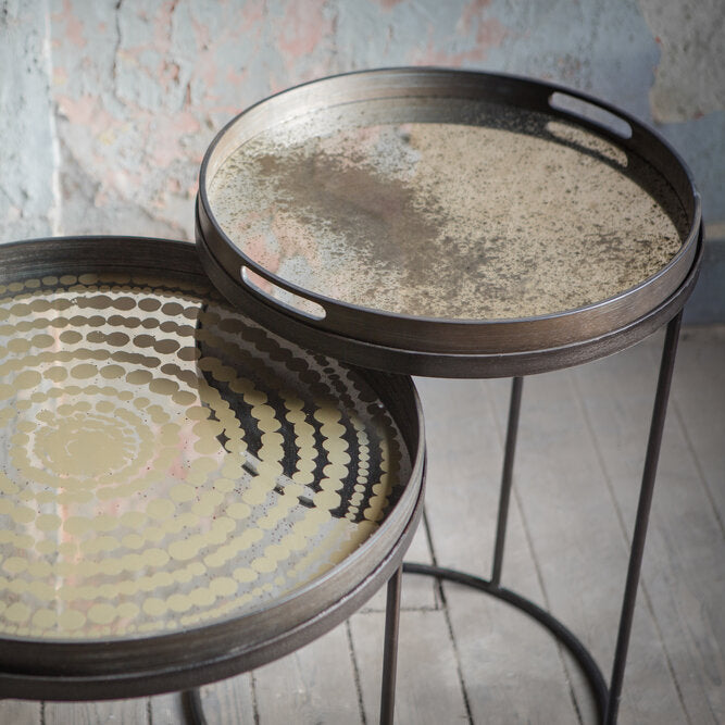 Aged Mirror Tray by Ethnicraft, showing aged mirror tray in live shot.