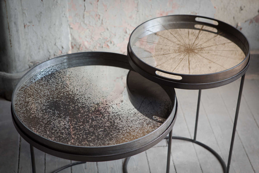 Aged Mirror Tray by Ethnicraft, showing aged mirror tray in live shot.