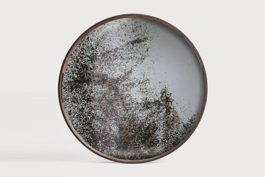 Aged Mirror Tray by Ethnicraft, showing top view of small aged mirror tray in studio shot.