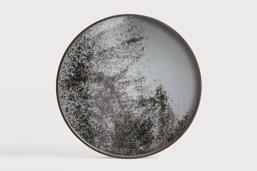 Aged Mirror Tray by Ethnicraft, showing top view of large aged mirror tray in studio shot.