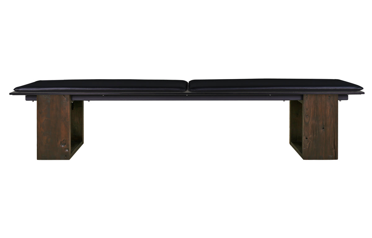 Aiko Bench by Mamagreen - Espresso Teak Wood, Slate HPL, Black Stamskin Cushion Set.