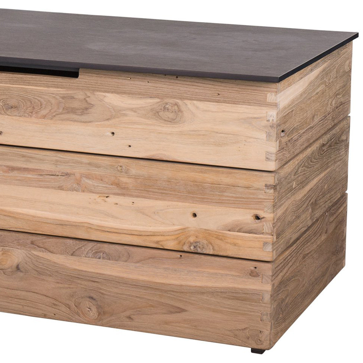 Aiko Box by Mamagreen, showing closeup view of aiko box in original teak wood/slate HPL.