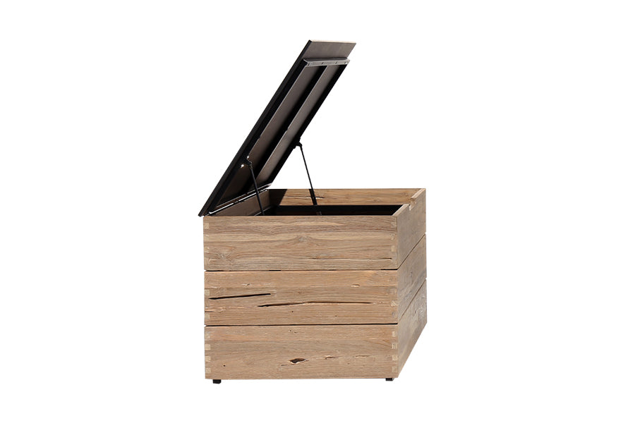 Aiko Box by Mamagreen, showing side view of opened aiko box in original teak wood/slate HPL.