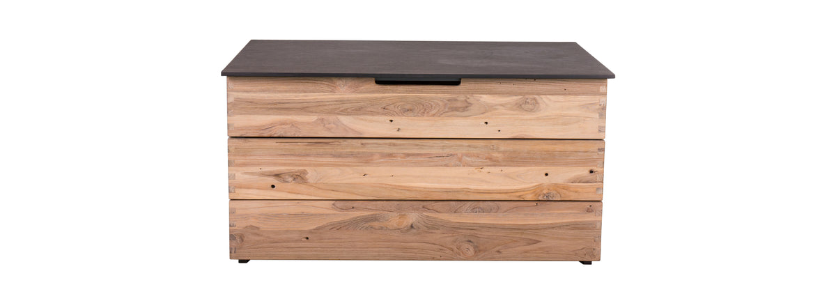 Aiko Box by Mamagreen, showing front view of aiko box in original teak wood/slate HPL.