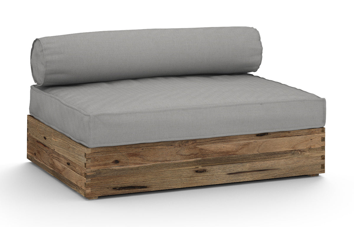 Aiko Comfort Module Armless by Mamagreen - Original Teak Wood, Alpes White HPL, Seagull Grey Sunbrella Cushion.