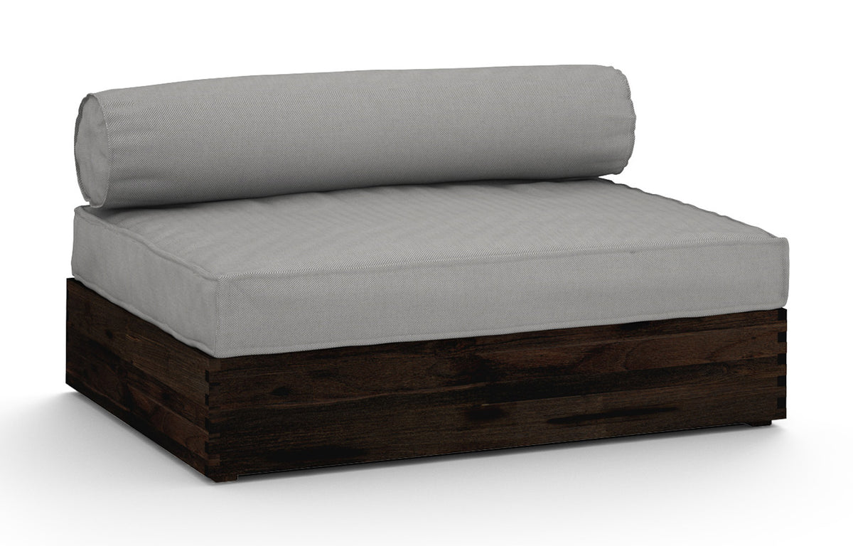 Aiko Comfort Module Armless by Mamagreen - Espresso Teak Wood, Slate HPL, Seagull Grey Sunbrella Cushion.