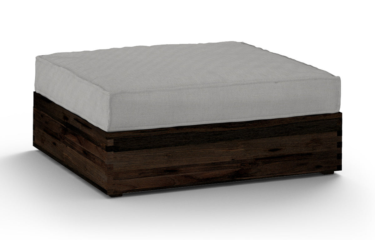 Aiko Comfort Ottoman by Mamagreen - Espresso Teak Wood, Seagull Grey Sunbrella Cushion.