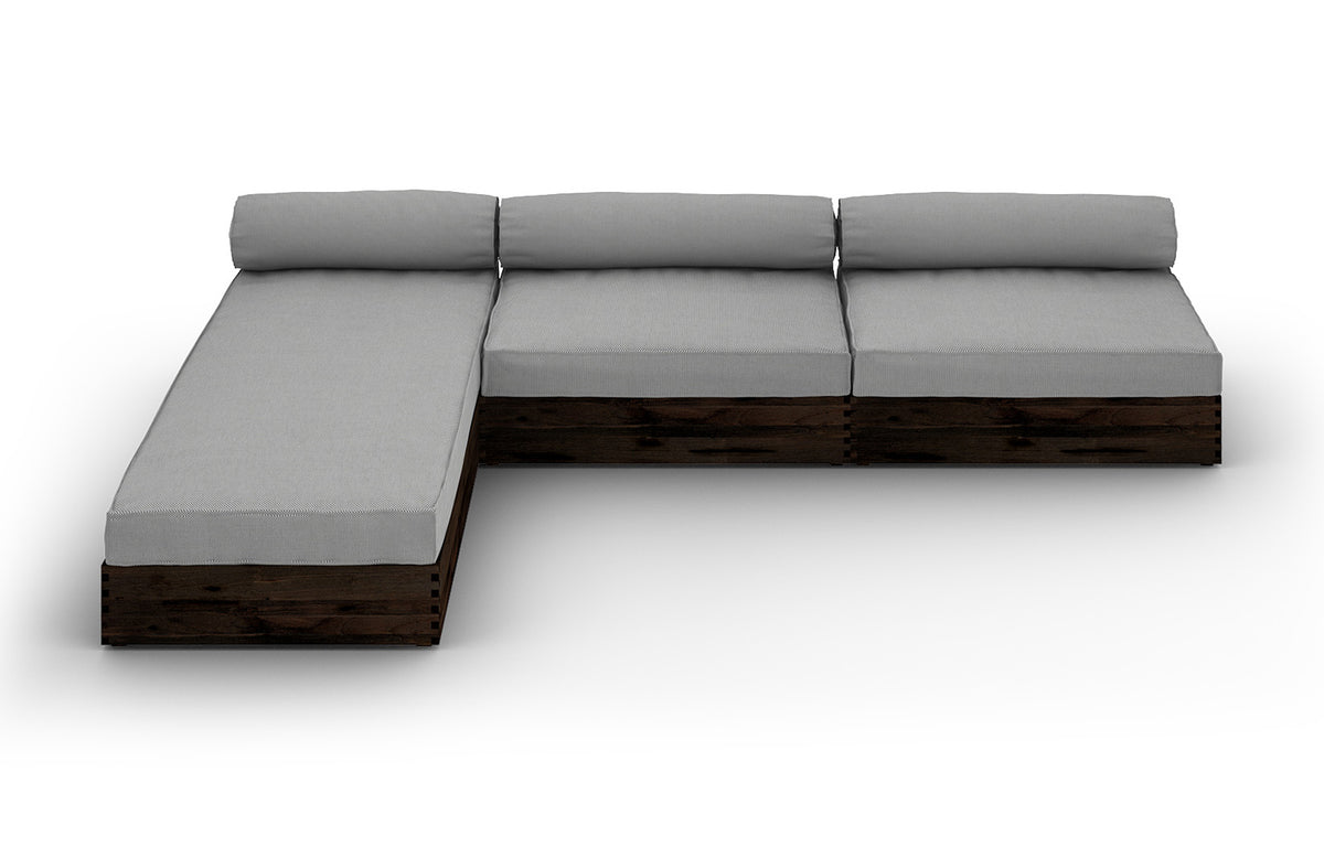 Aiko Configuration 1 by Mamagreen - Espresso Teak Wood, Slate HPL, Seagull Grey Sunbrella Cushion.
