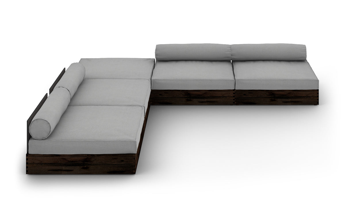 Aiko Configuration 5 by Mamagreen - Espresso Teak Wood, Slate HPL, Seagull Grey Sunbrella Cushion.