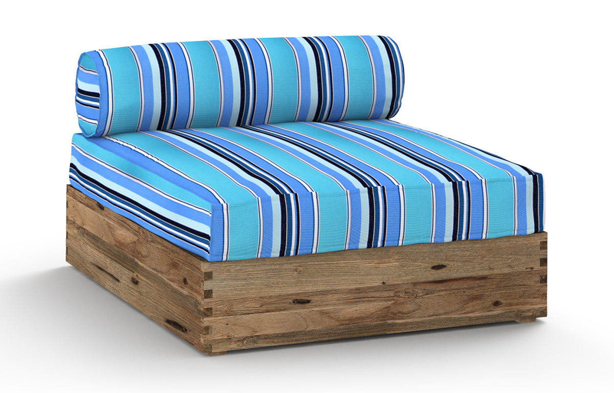 Aiko Deep Module Armless by Mamagreen - Original Teak Wood, Dolce Oasis Stripe Sunbrella Cushion.
