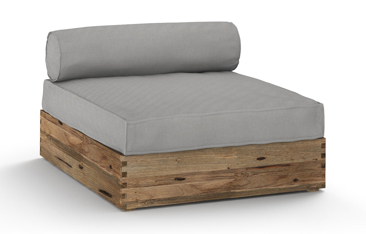 Aiko Deep Module Armless by Mamagreen - Original Teak Wood, Seagull Grey Sunbrella Cushion.