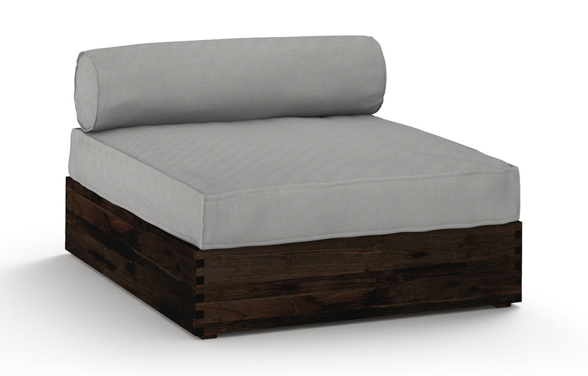 Aiko Deep Module Armless by Mamagreen - Espresso Teak Wood, Seagull Grey Sunbrella Cushion.