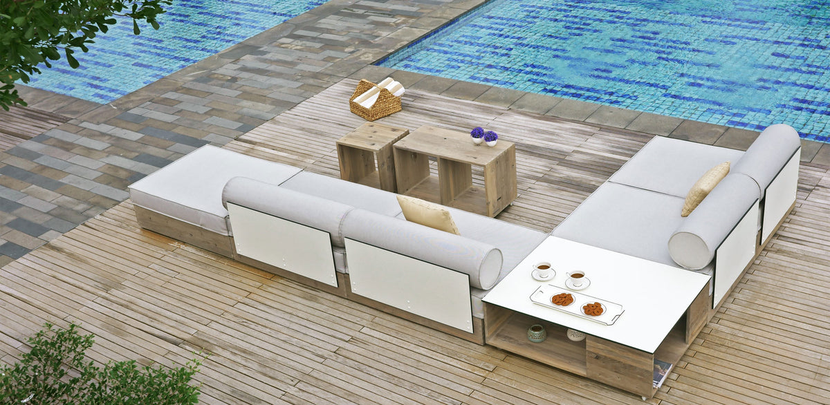Aiko Deep Ottoman by Mamagreen, showing aiko deep ottoman in live shot.