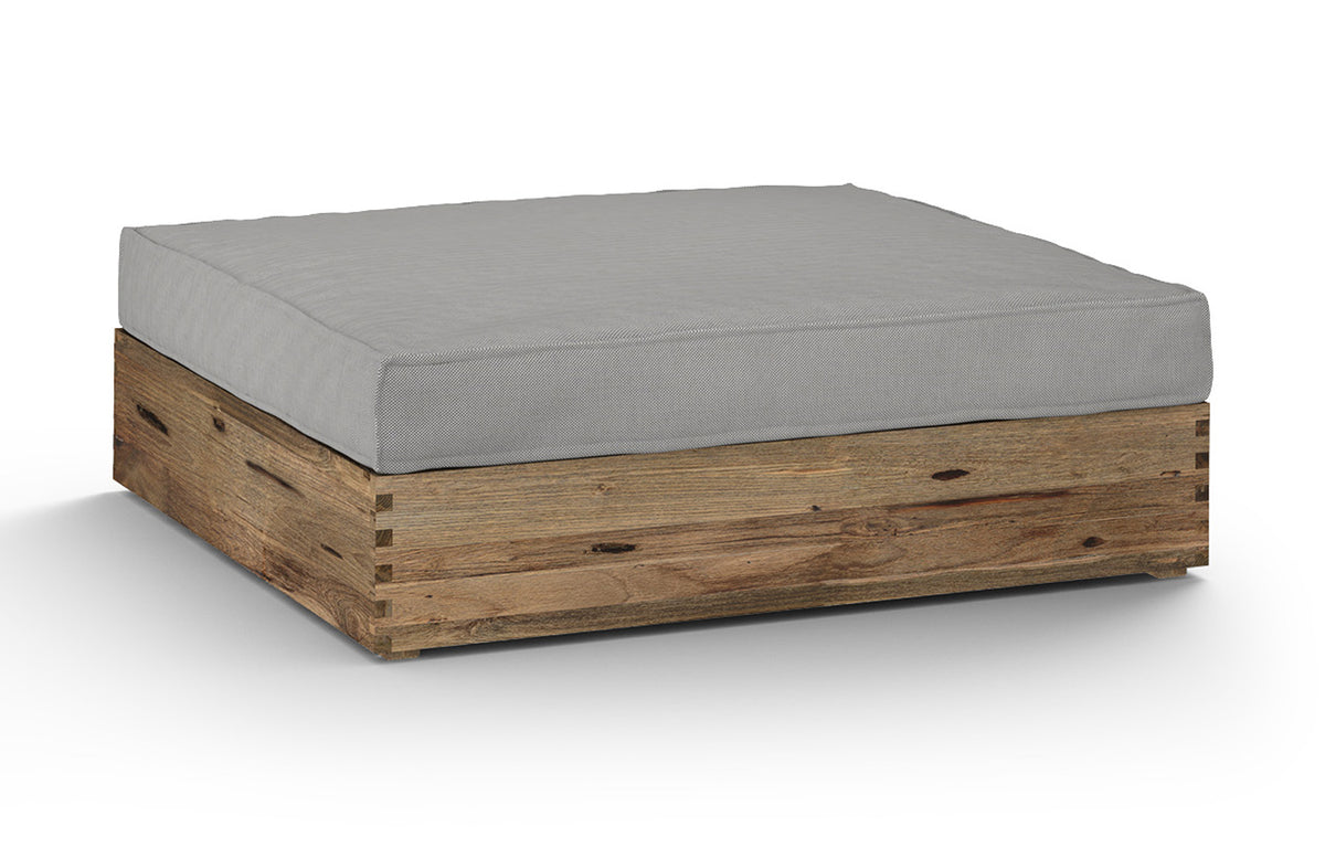 Aiko Deep Ottoman by Mamagreen - Original Teak Wood, Seagull Grey Sunbrella Cushion.