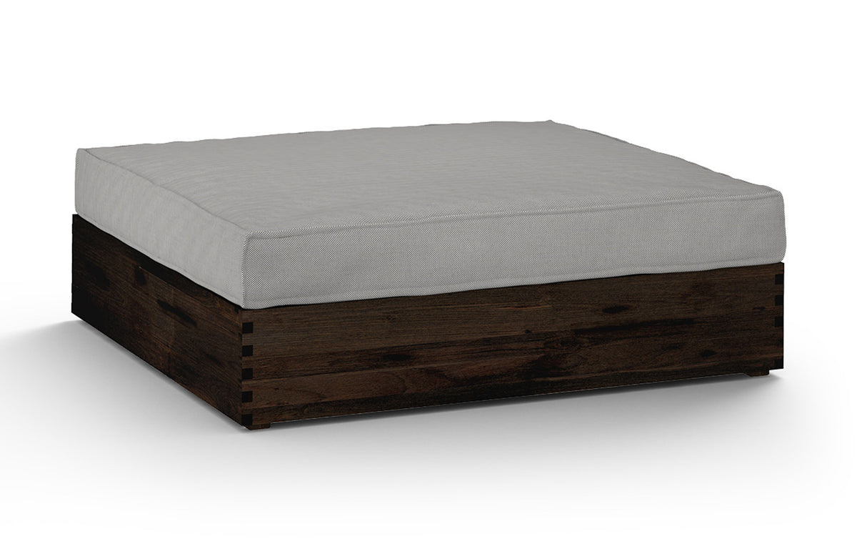 Aiko Deep Ottoman by Mamagreen - Espresso Teak Wood, Seagull Grey Sunbrella Cushion.