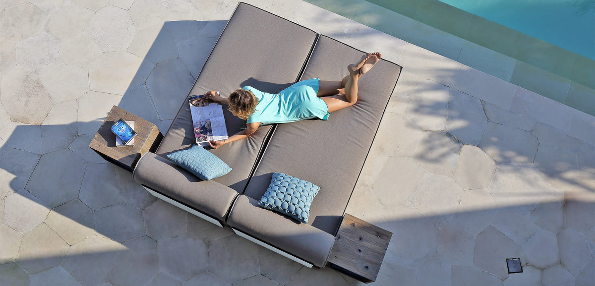 Aiko Lounger by Mamagreen, showing aiko loungers in live shot.