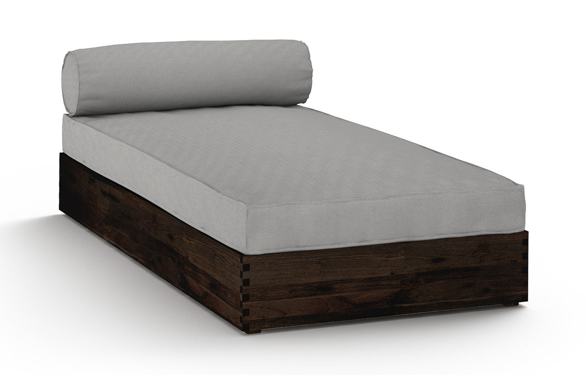 Aiko Lounger by Mamagreen - Espresso Teak Wood, Slate HPL, Seagull Grey Sunbrella Cushion.