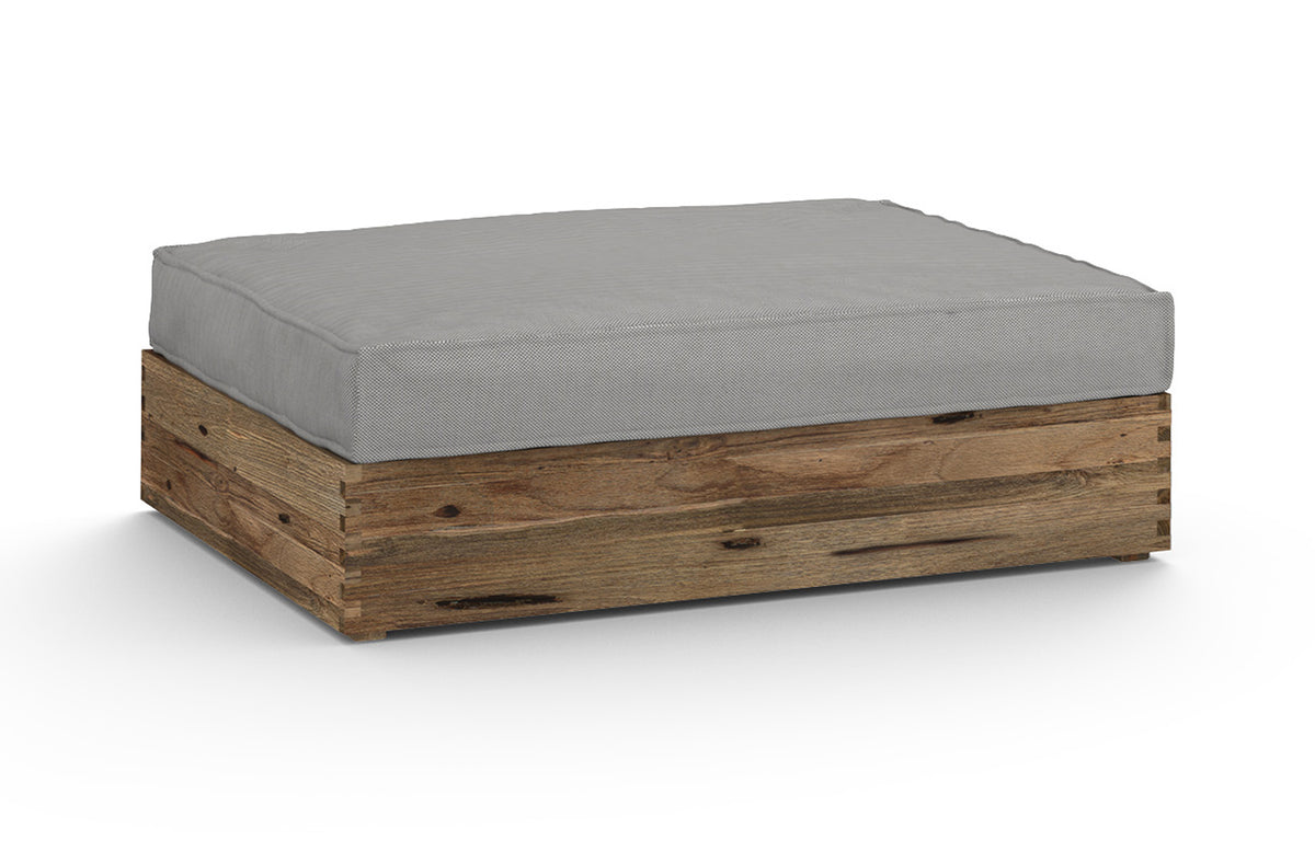 Aiko Multifit Ottoman by Mamagreen - Original Teak Wood, Seagull Grey Sunbrella Cushion.