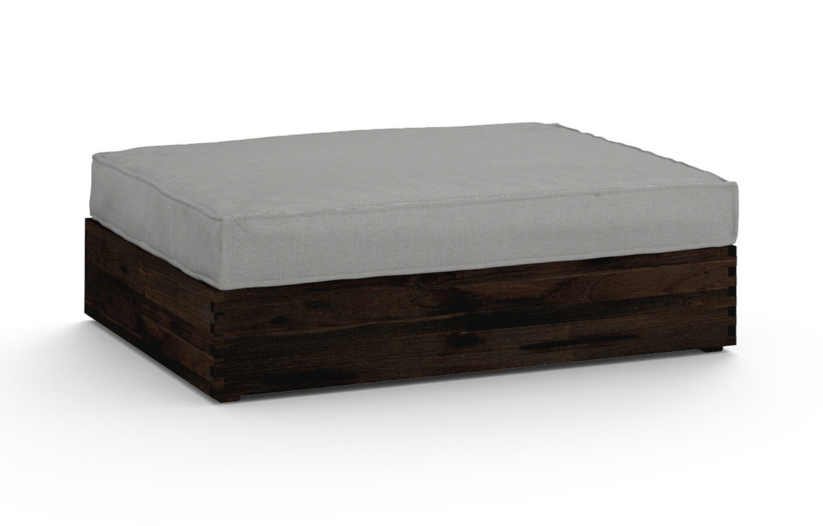 Aiko Multifit Ottoman by Mamagreen - Espresso Teak Wood, Seagull Grey Sunbrella Cushion.