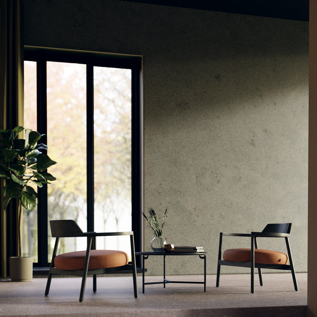 Alek Lounge Chair by B&T, showing alek lounge chairs in live shot.